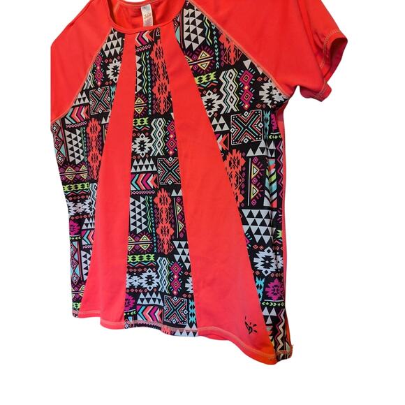 JUSTICE Neon Orange Geometric Short Sleeve Rash Guard Swim Top 12/14 PLUS - Picture 2 of 6